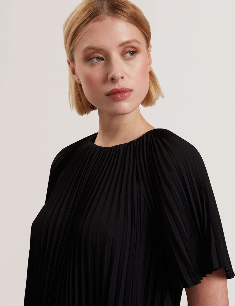 Ted Baker Convala - Pleated Short Sleeve A-line Mini Dress Ženske Haljina Crne | 598316-MUQ