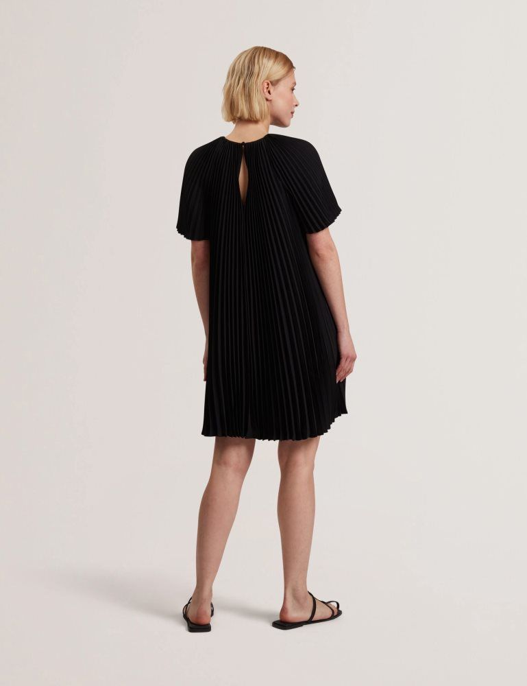 Ted Baker Convala - Pleated Short Sleeve A-line Mini Dress Ženske Haljina Crne | 598316-MUQ
