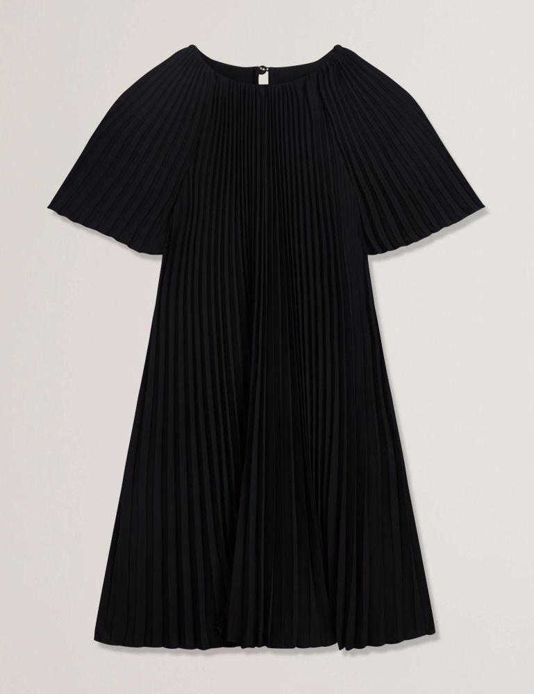 Ted Baker Convala - Pleated Short Sleeve A-line Mini Dress Ženske Haljina Crne | 598316-MUQ