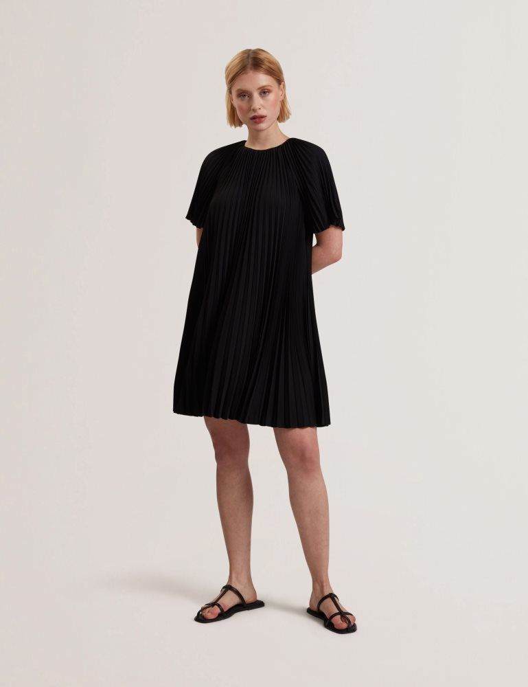 Ted Baker Convala - Pleated Short Sleeve A-line Mini Dress Ženske Haljina Crne | 598316-MUQ