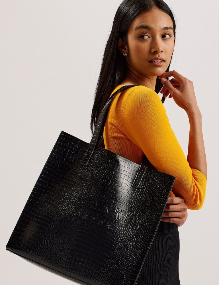 Ted Baker Croccon - Large Croc Texture Icon Tote Bag Ženske Torba Tote Crne | 269457-QPZ