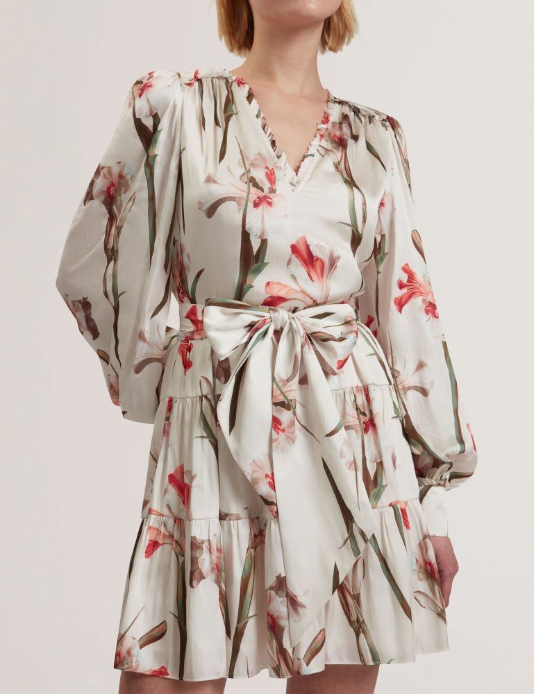 Ted Baker Cuiaba - Floral V-neck Tie Waist Mini Dress Ženske Haljina Bijele | 591402-AEX