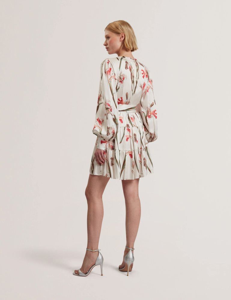 Ted Baker Cuiaba - Floral V-neck Tie Waist Mini Dress Ženske Haljina Bijele | 591402-AEX