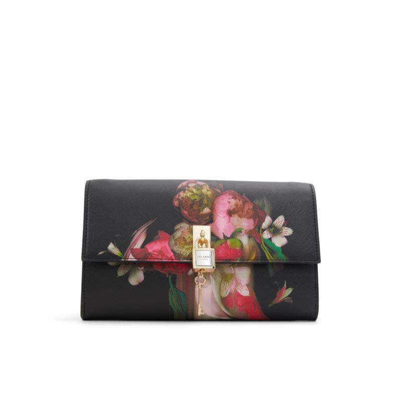 Ted Baker Cyra - Floral Print Padlock Crossbody Bag Ženske Torba Crossbody Crne Visebojne | 159803-IBQ