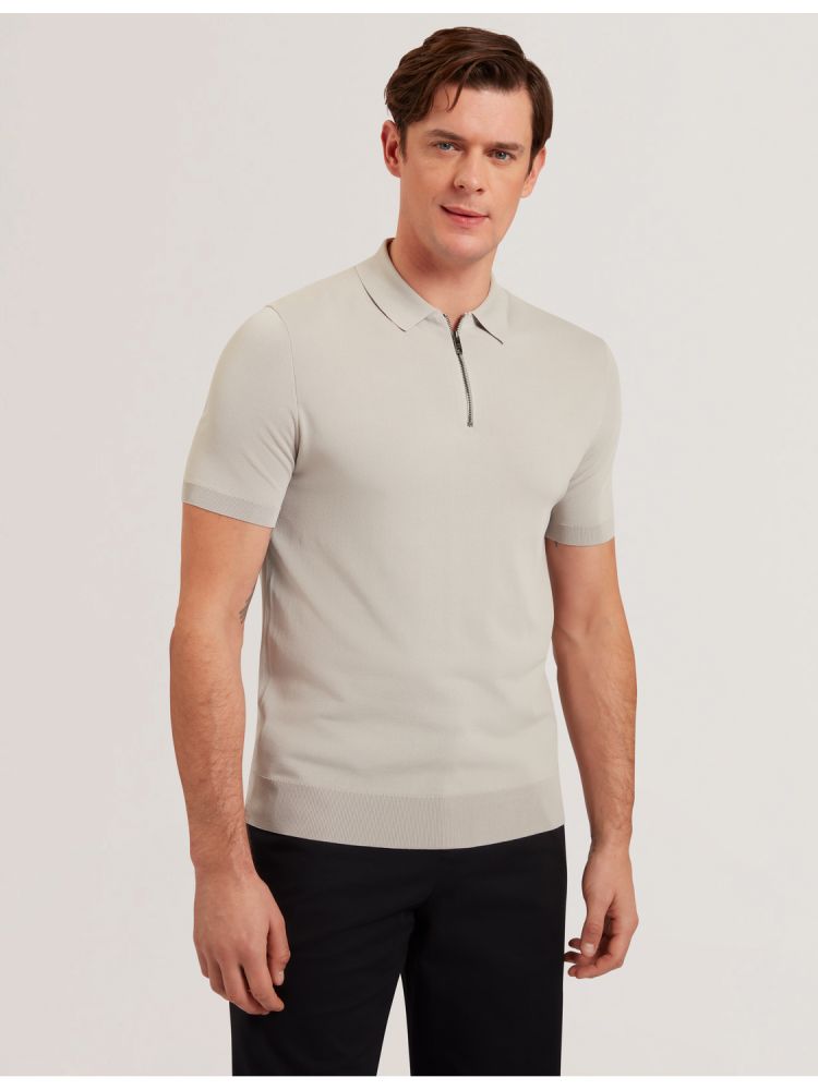 Ted Baker Daldin - Zip Collar Stretch Knit Polo Shirt Muške Topi Sive | 704259-UVS