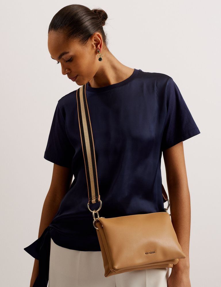 Ted Baker Darceyy - Leather Crossbody Bag With Webbing Strap Ženske Torbe Preko Tijela Sive Smeđe | 158739-LBG