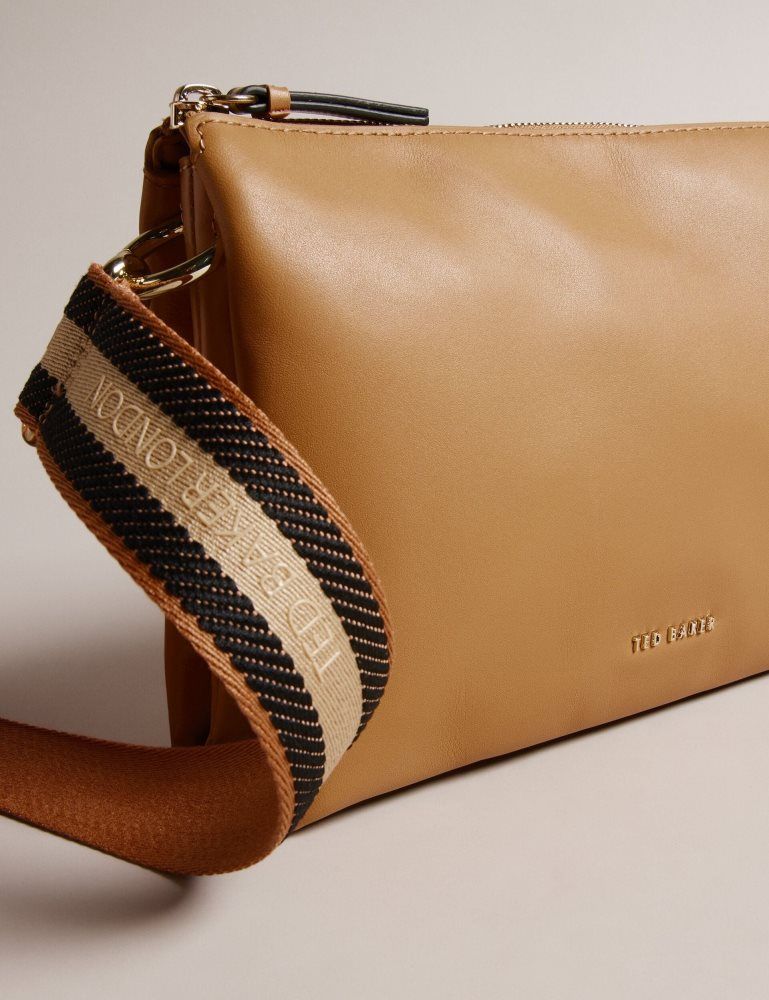 Ted Baker Darceyy - Leather Crossbody Bag With Webbing Strap Ženske Torbe Preko Tijela Sive Smeđe | 158739-LBG
