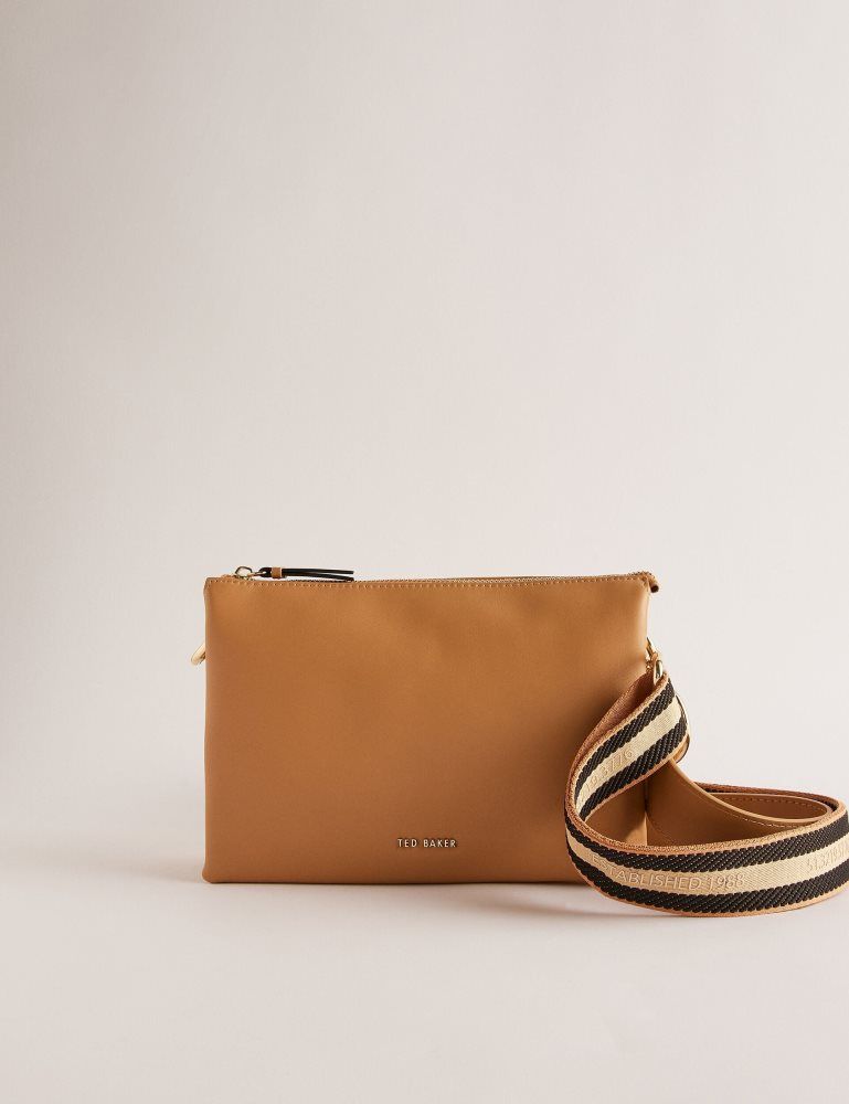 Ted Baker Darceyy - Leather Crossbody Bag With Webbing Strap Ženske Torbe Preko Tijela Sive Smeđe | 158739-LBG