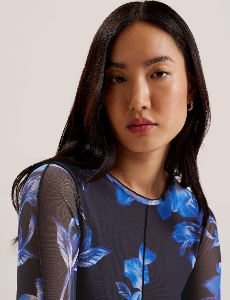 Ted Baker Dekotha - Floral Print Mesh Long Sleeve Top Ženske Majice Plave | 675391-FTQ