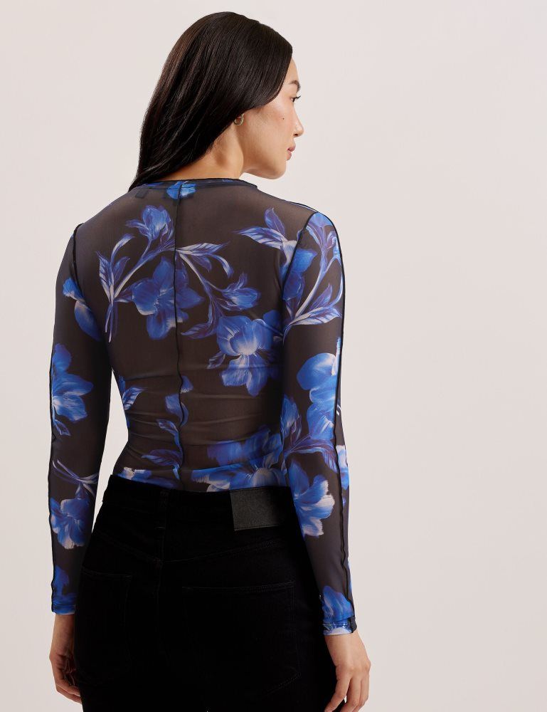 Ted Baker Dekotha - Floral Print Mesh Long Sleeve Top Ženske Majice Plave | 675391-FTQ