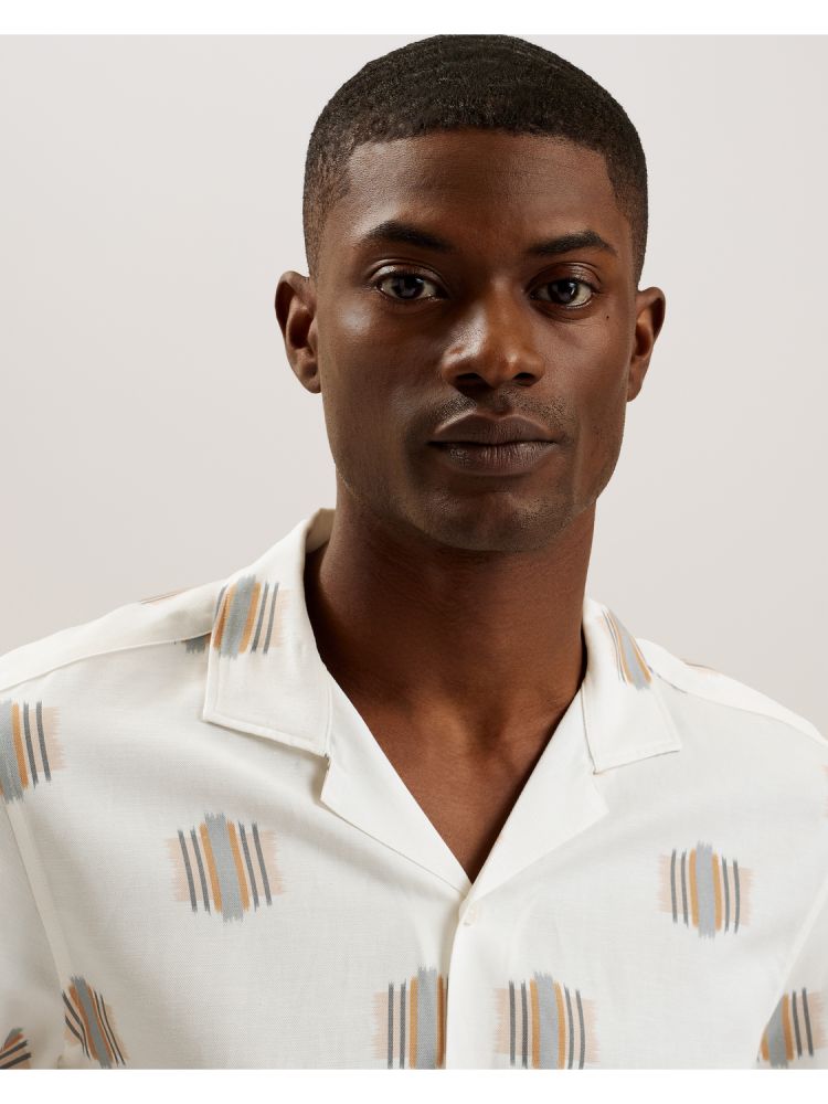 Ted Baker Dimitre - Printed Cotton Linen Short Sleeve Shirt Muške Košulje Ecru | 369502-RTG