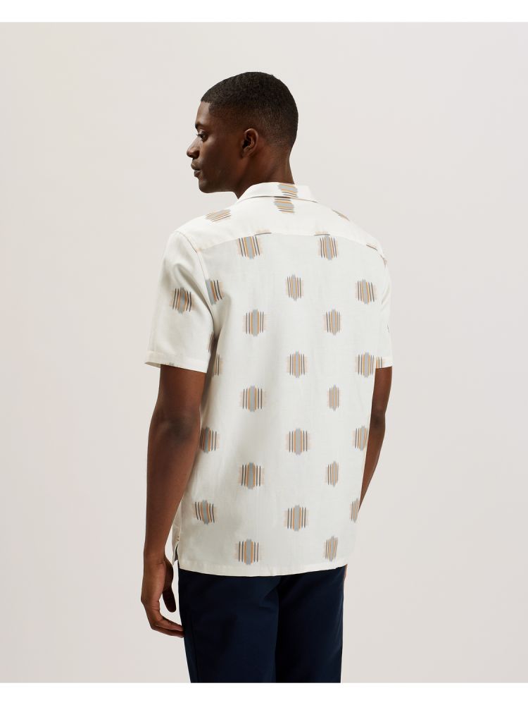 Ted Baker Dimitre - Printed Cotton Linen Short Sleeve Shirt Muške Košulje Ecru | 369502-RTG
