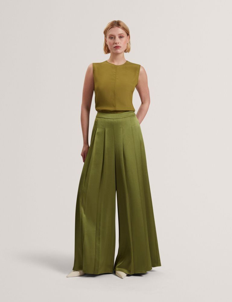 Ted Baker Duuva - Satin Box Pleat Wide Leg Trousers Ženske Kratke Hlače Zelene | 830456-YSB