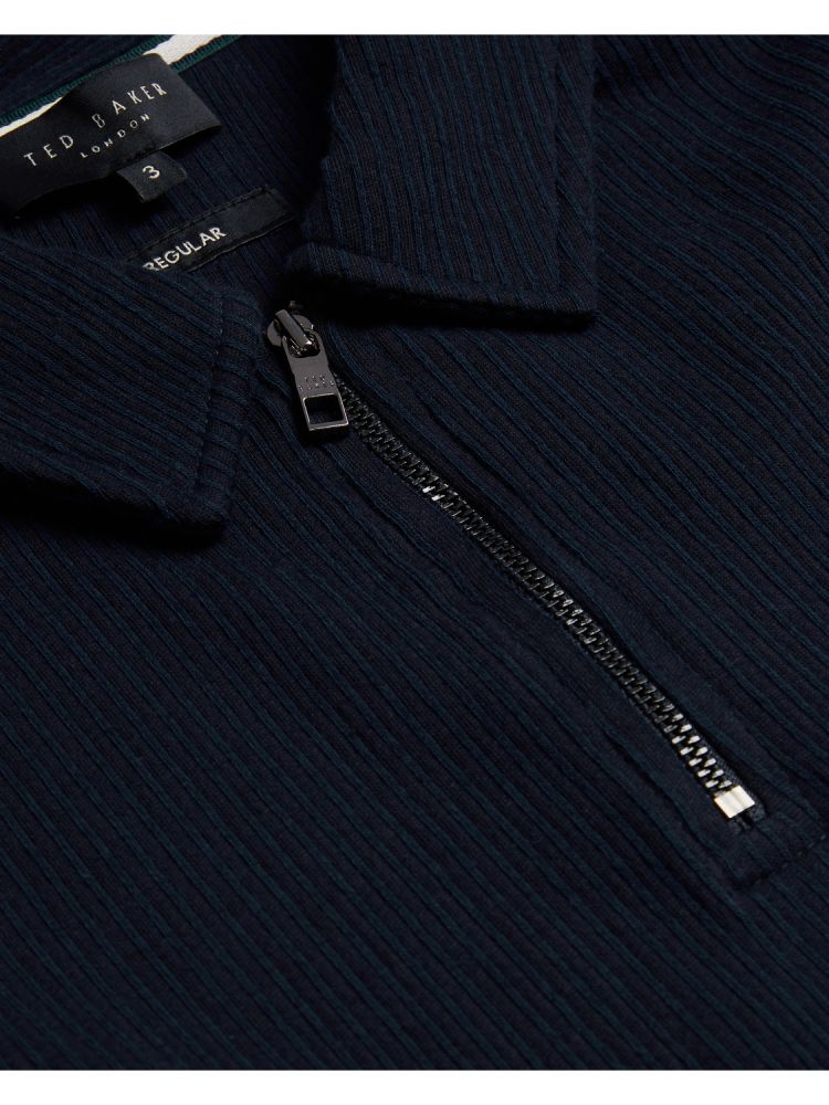 Ted Baker Elgrave - Ribbed Cotton Zip Neck Polo Shirt Muške Topi Tamnoplave | 139254-WKQ