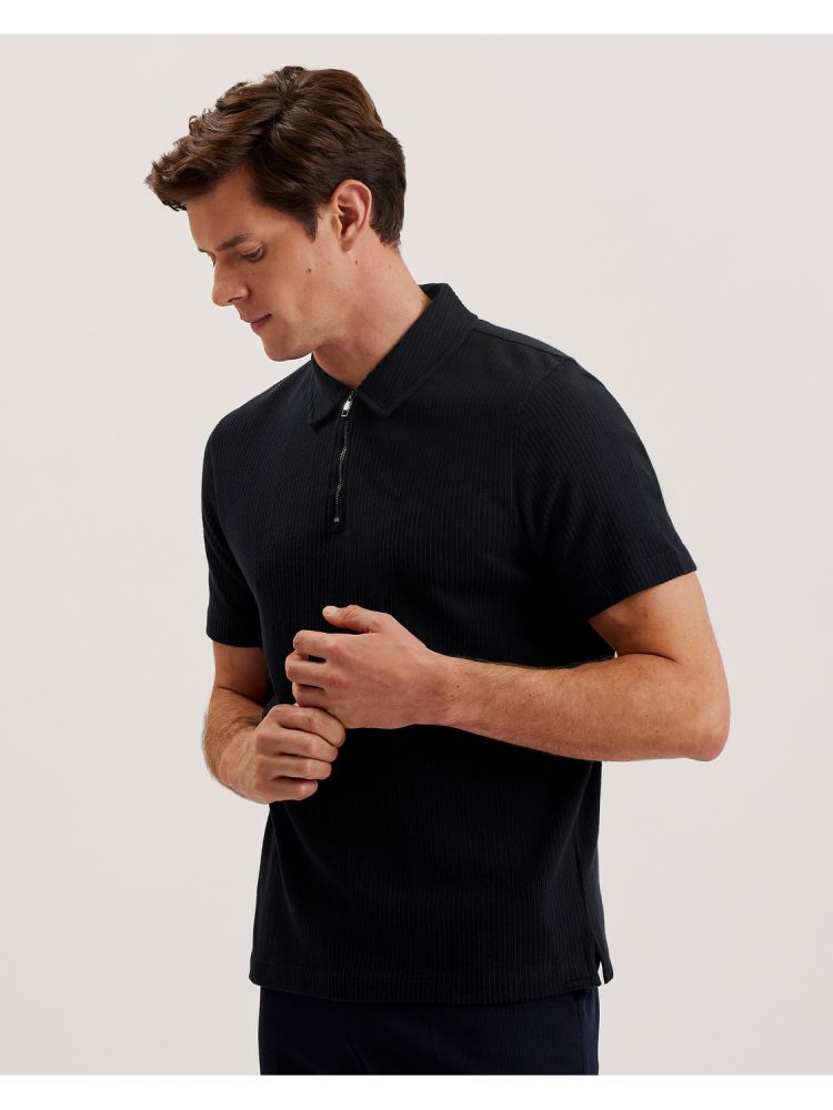 Ted Baker Elgrave - Ribbed Cotton Zip Neck Polo Shirt Muške Topi Tamnoplave | 139254-WKQ