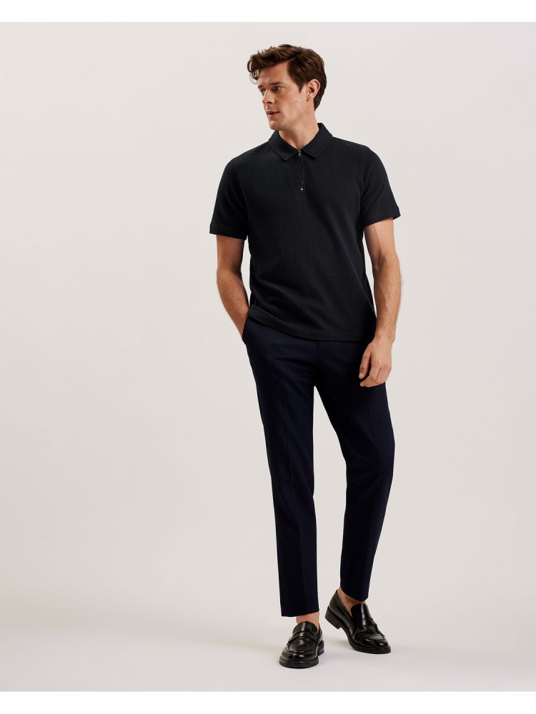 Ted Baker Elgrave - Ribbed Cotton Zip Neck Polo Shirt Muške Topi Tamnoplave | 139254-WKQ