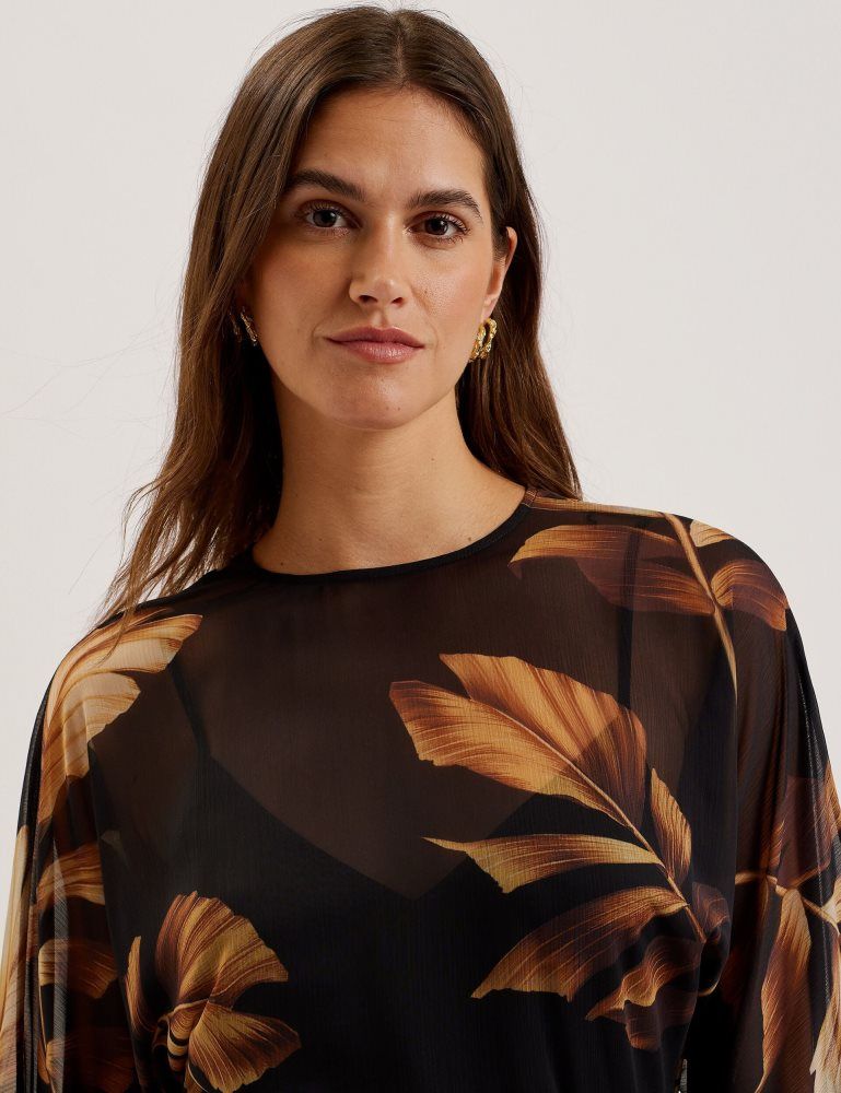 Ted Baker Elster - Printed Chiffon Mini Dress With Tie Waist Ženske Haljina Crne | 762519-WAN