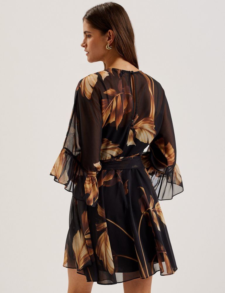 Ted Baker Elster - Printed Chiffon Mini Dress With Tie Waist Ženske Haljina Crne | 762519-WAN