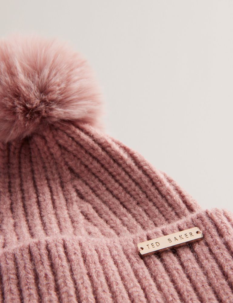 Ted Baker Emilyya - Ribbed Knit Fluffy Bobble Hat Ženske Hats, Gloves & Scarves Roze | 248790-BAO