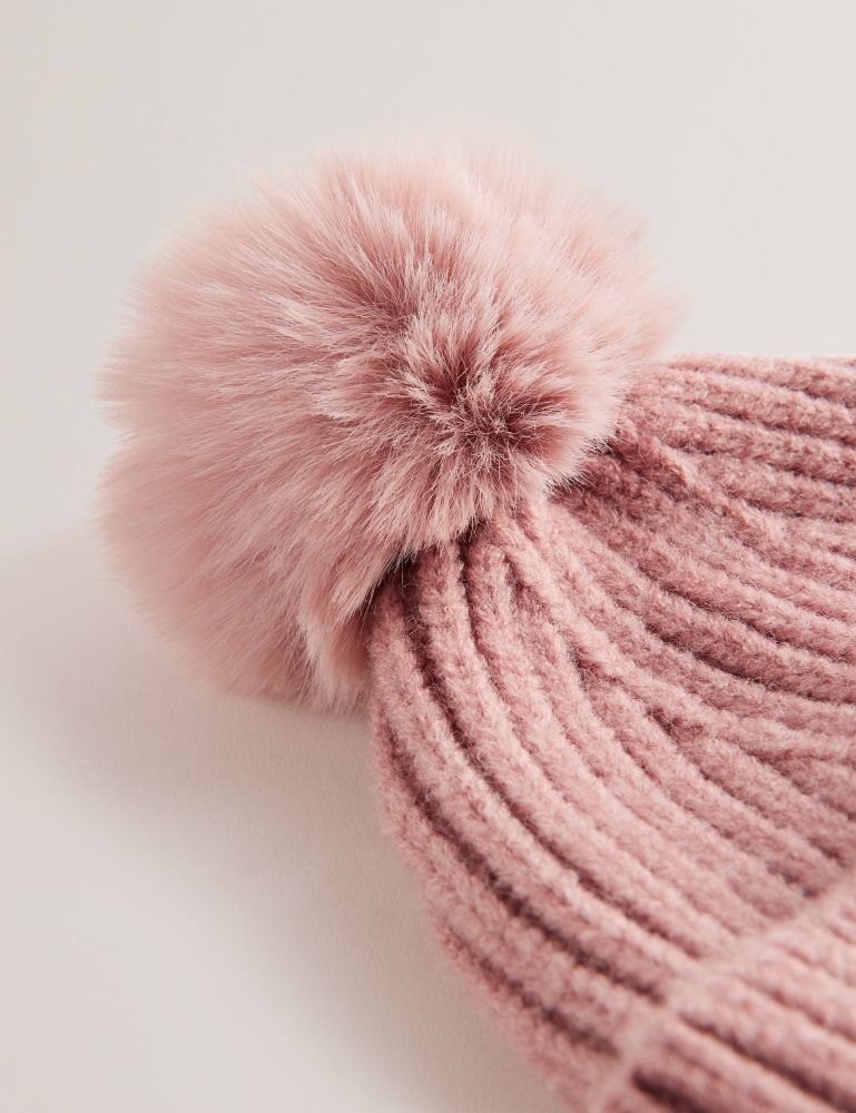 Ted Baker Emilyya - Ribbed Knit Fluffy Bobble Hat Ženske Hats, Gloves & Scarves Roze | 248790-BAO