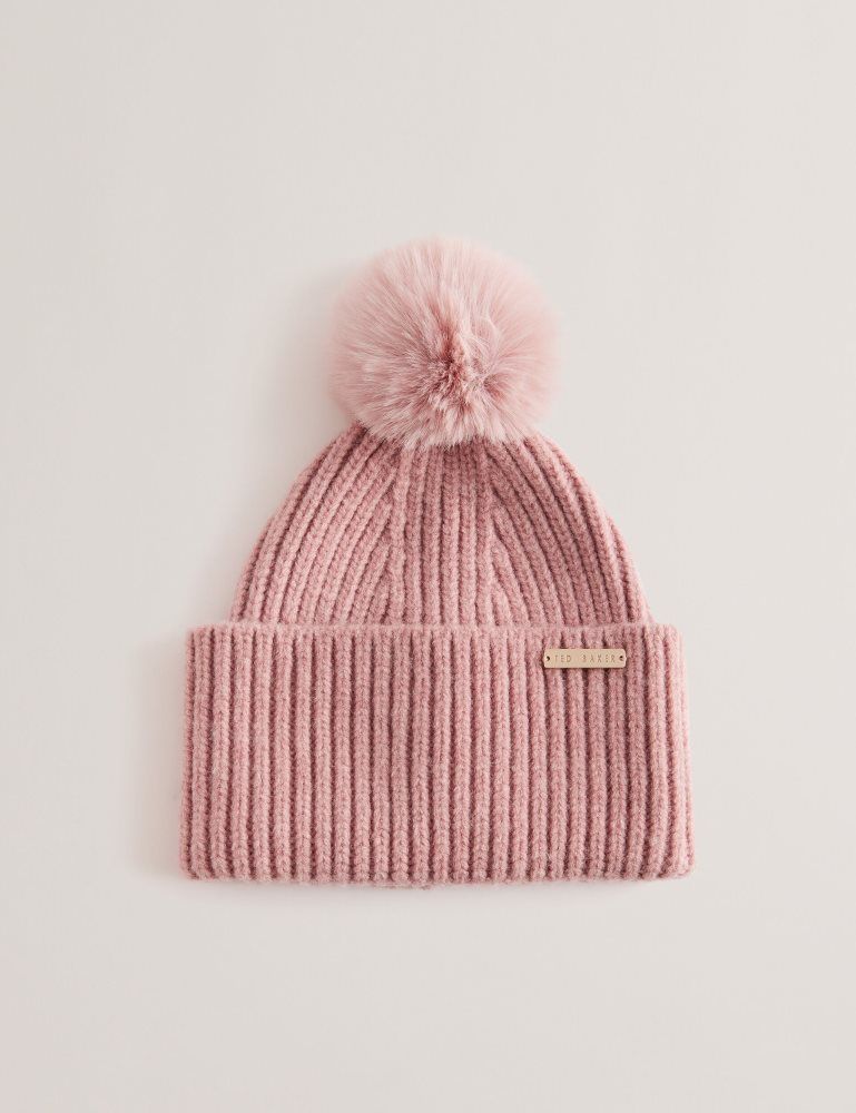 Ted Baker Emilyya - Ribbed Knit Fluffy Bobble Hat Ženske Hats, Gloves & Scarves Roze | 248790-BAO