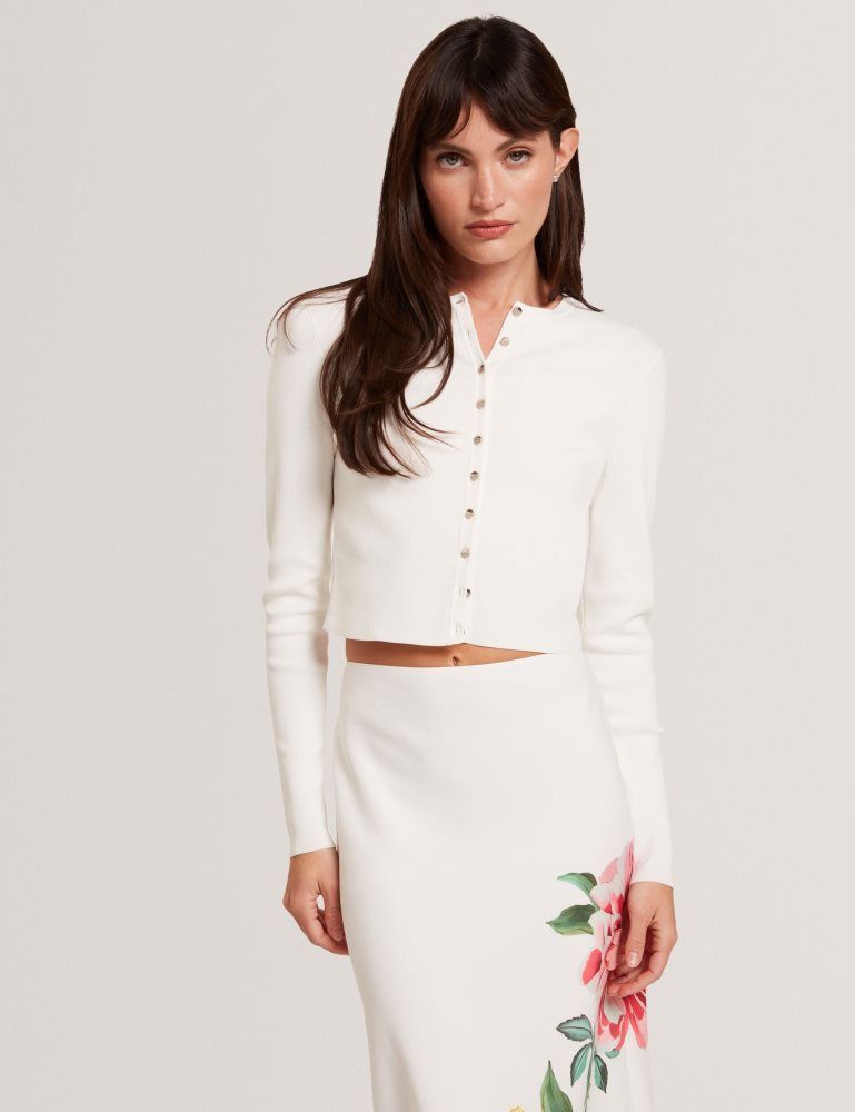 Ted Baker Emoriyy - Cropped Crew Neck Knitted Cardigan Ženske Džemperi Bijele | 083956-UIM