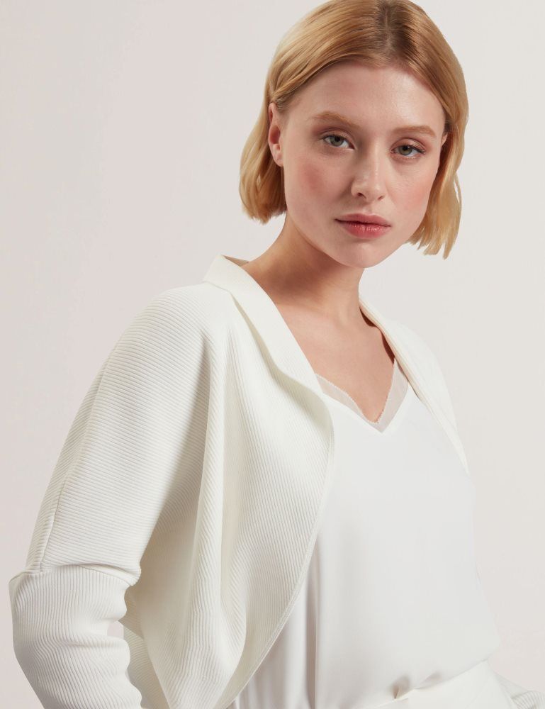 Ted Baker Erhan - Ribbed Knit Cropped Bolero Cardigan Ženske Džemperi Bijele | 305726-DXU