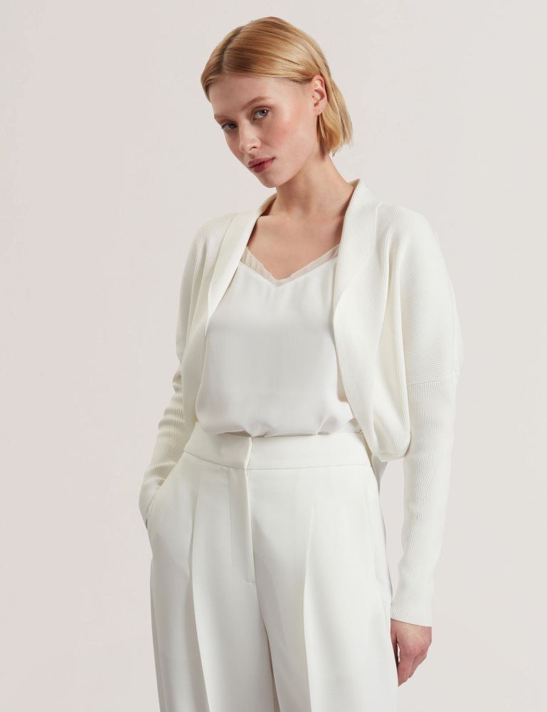 Ted Baker Erhan - Ribbed Knit Cropped Bolero Cardigan Ženske Džemperi Bijele | 305726-DXU