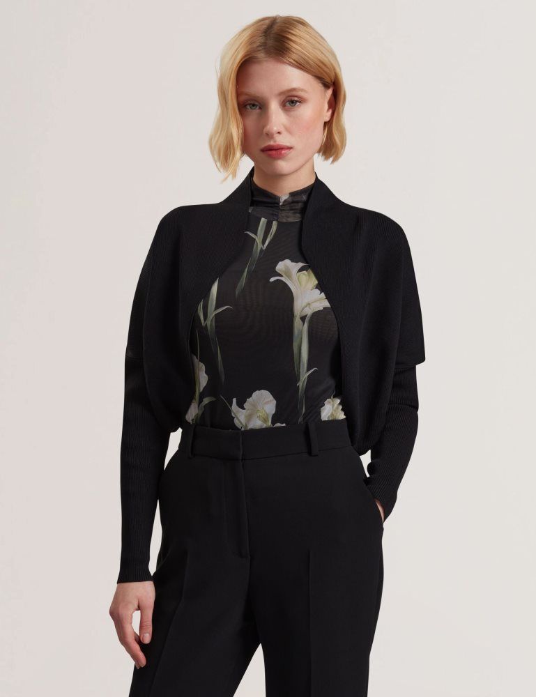 Ted Baker Erhan - Ribbed Knit Cropped Bolero Cardigan Ženske Majice Crne | 093586-WEX