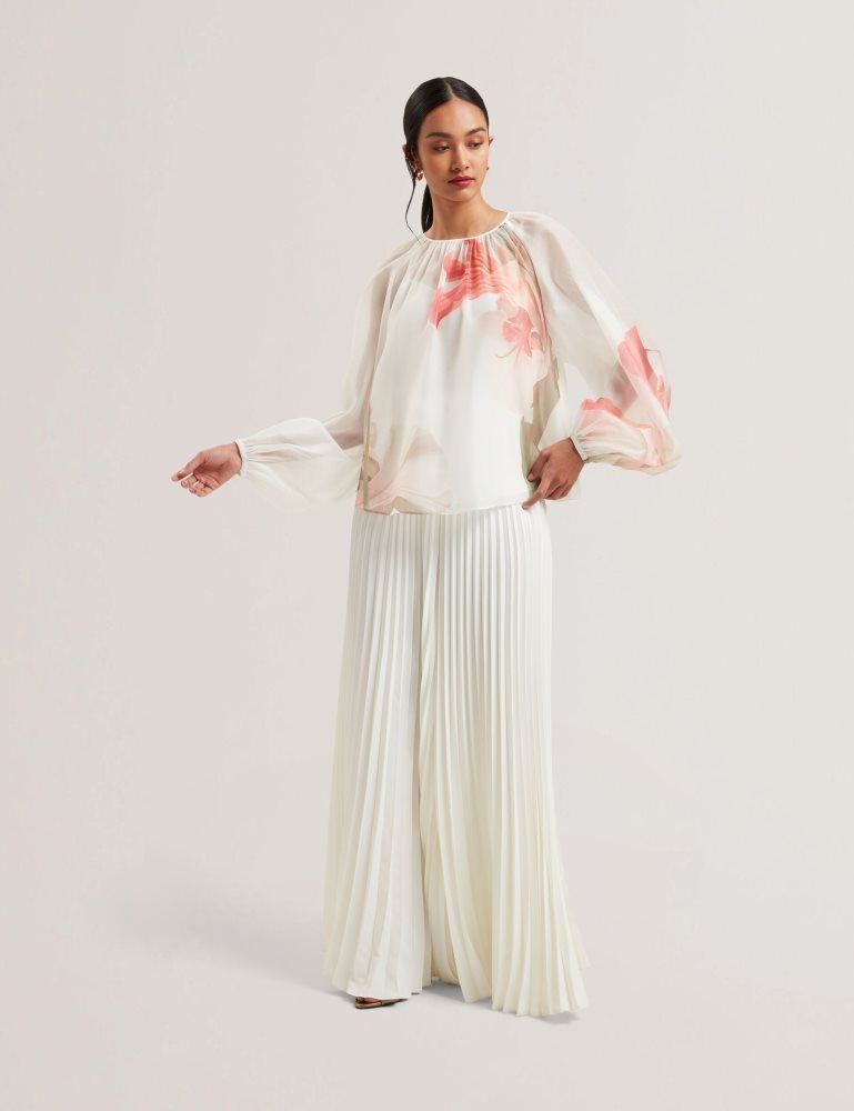 Ted Baker Eriana - Organza Print Detail Bishop Sleeve Blouse Ženske Majice Bijele | 149587-LNQ
