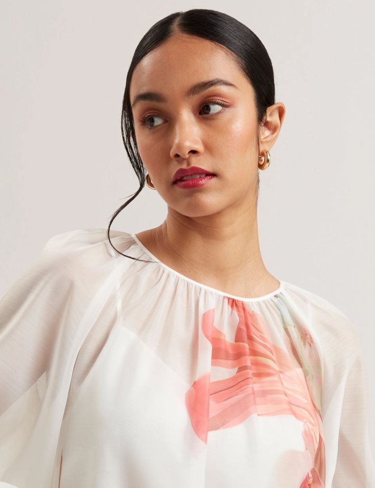 Ted Baker Eriana - Organza Print Detail Bishop Sleeve Blouse Ženske Majice Bijele | 149587-LNQ