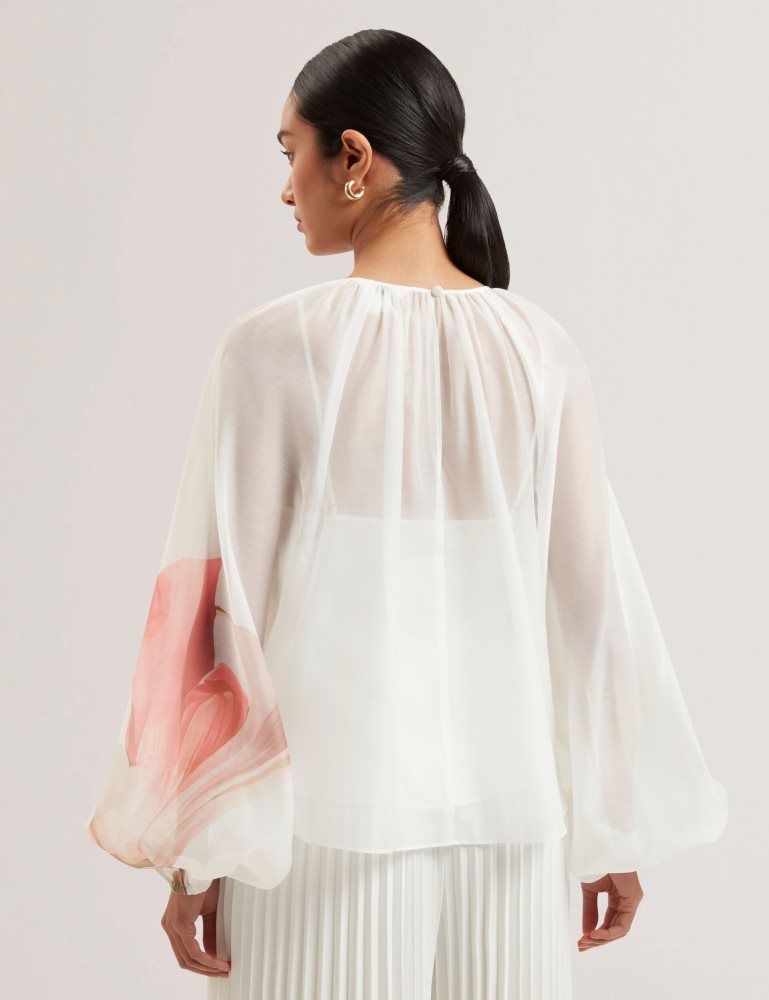 Ted Baker Eriana - Organza Print Detail Bishop Sleeve Blouse Ženske Majice Bijele | 149587-LNQ