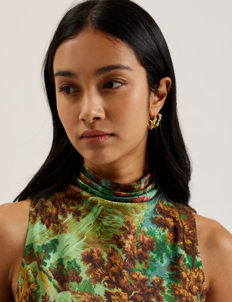 Ted Baker Eyva - Printed High Neck Satin Midi Slip Dress Ženske Haljina Zelene | 187625-AUY