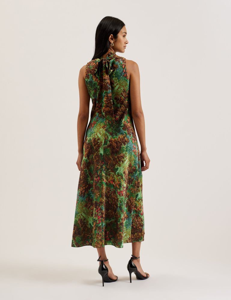 Ted Baker Eyva - Printed High Neck Satin Midi Slip Dress Ženske Haljina Zelene | 187625-AUY