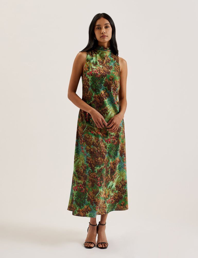 Ted Baker Eyva - Printed High Neck Satin Midi Slip Dress Ženske Haljina Zelene | 187625-AUY