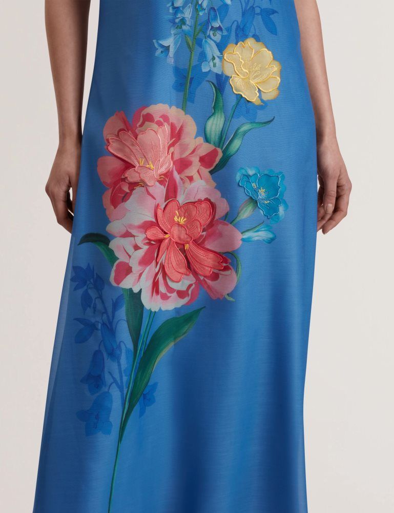 Ted Baker Fayda - Floral Detail Organza Sleeveless Midi Dress Ženske Haljina Plave | 594801-SHG