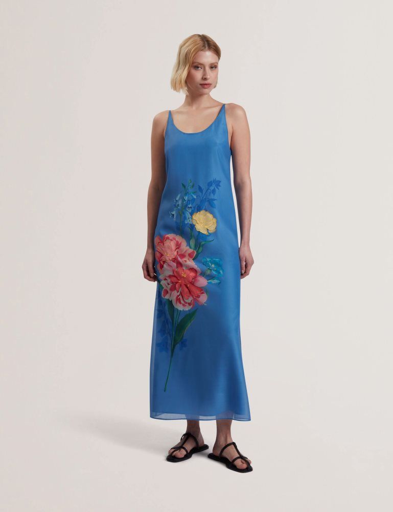 Ted Baker Fayda - Floral Detail Organza Sleeveless Midi Dress Ženske Haljina Plave | 594801-SHG