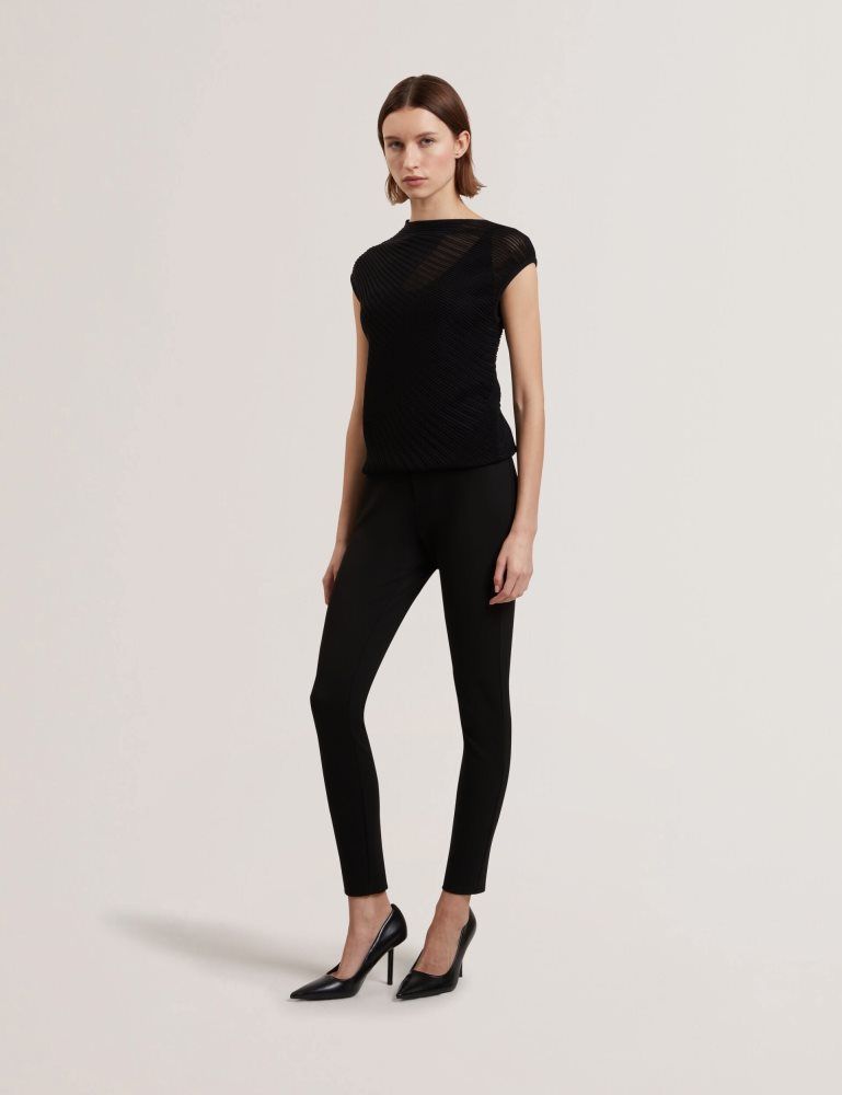 Ted Baker Felinda - Fly Front Stretchy Trouser Leggings Ženske Kratke Hlače Crne | 897206-DAW
