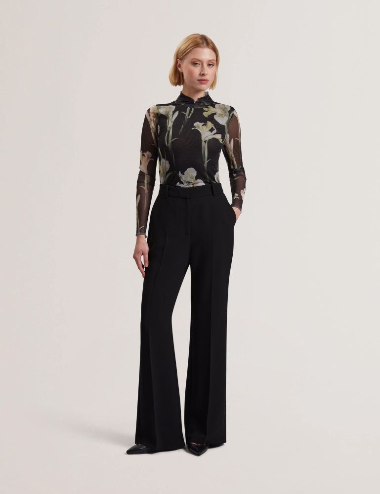 Ted Baker Fiaahh - Floral Print High Neck Sheer Mesh Top Ženske Majice Crne | 152467-ANY