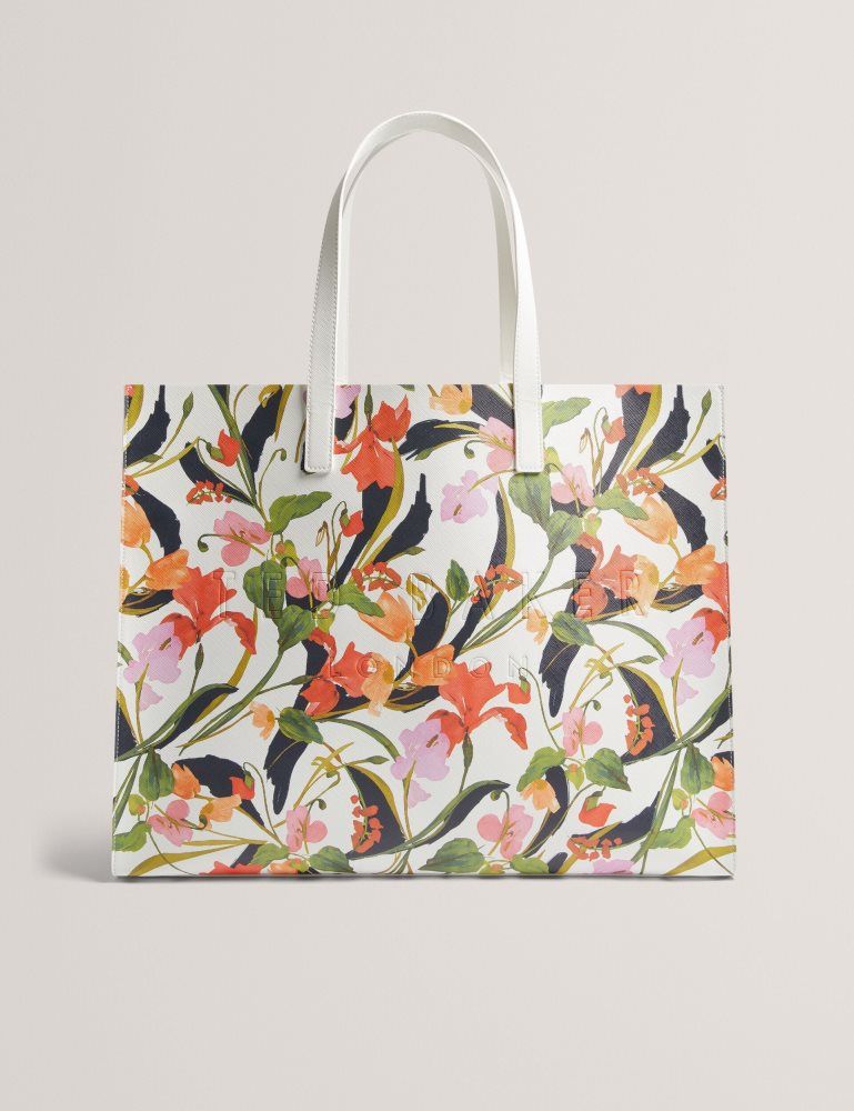 Ted Baker Florish - Floral Print Pu Leather Wide Icon Tote Bag Ženske Torba Tote Krem | 354726-XRB