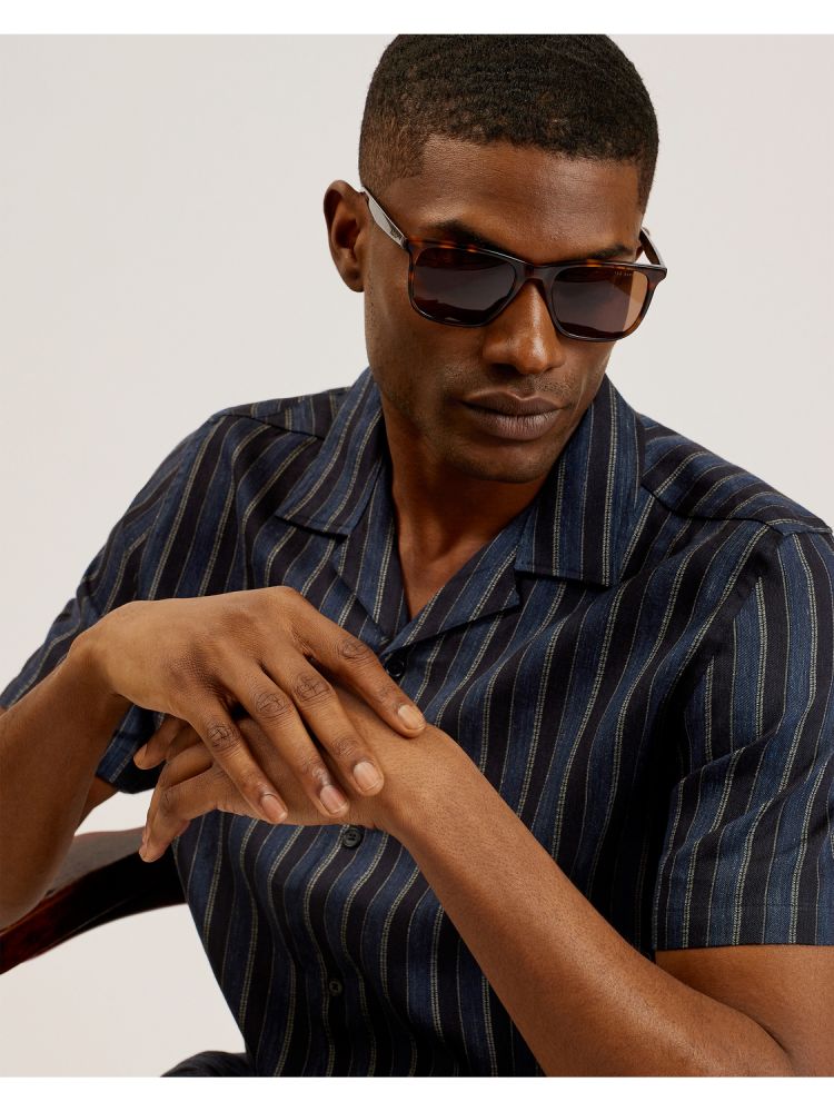 Ted Baker Francoi - Striped Cotton Linen Short Sleeve Shirt Muške Košulje Tamnoplave | 239760-IKM
