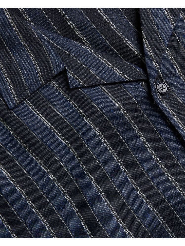 Ted Baker Francoi - Striped Cotton Linen Short Sleeve Shirt Muške Košulje Tamnoplave | 239760-IKM
