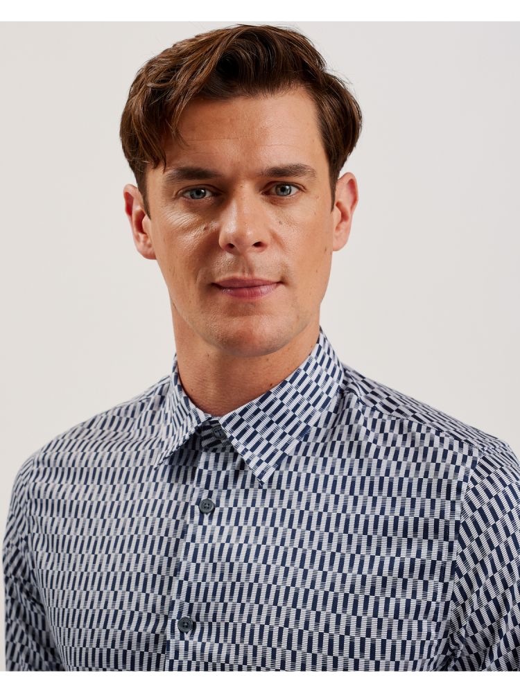 Ted Baker Frestin - Geometric Pattern Slim Long Sleeve Shirt Muške Košulje Tamnoplave | 031847-OWN