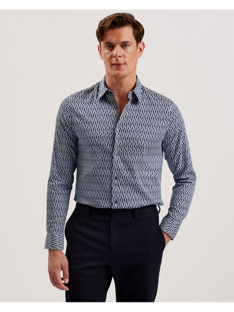Ted Baker Frestin - Geometric Pattern Slim Long Sleeve Shirt Muške Košulje Tamnoplave | 031847-OWN