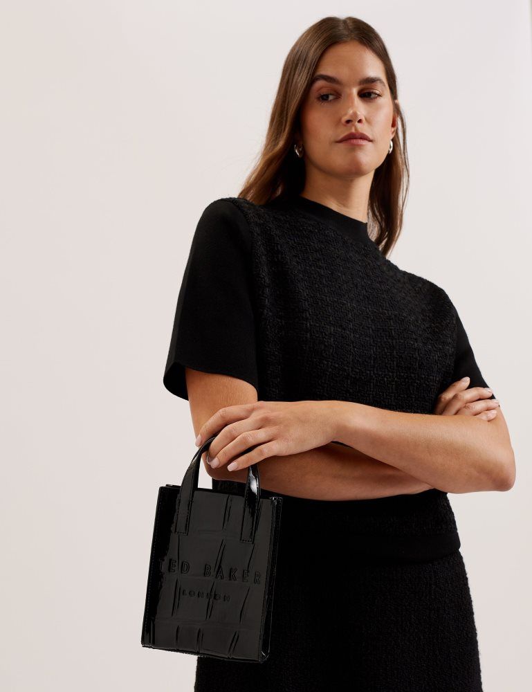 Ted Baker Gatocon - Mini Croc Effect Patent Icon Tote Bag Ženske Torba Tote Crne | 134286-RSU