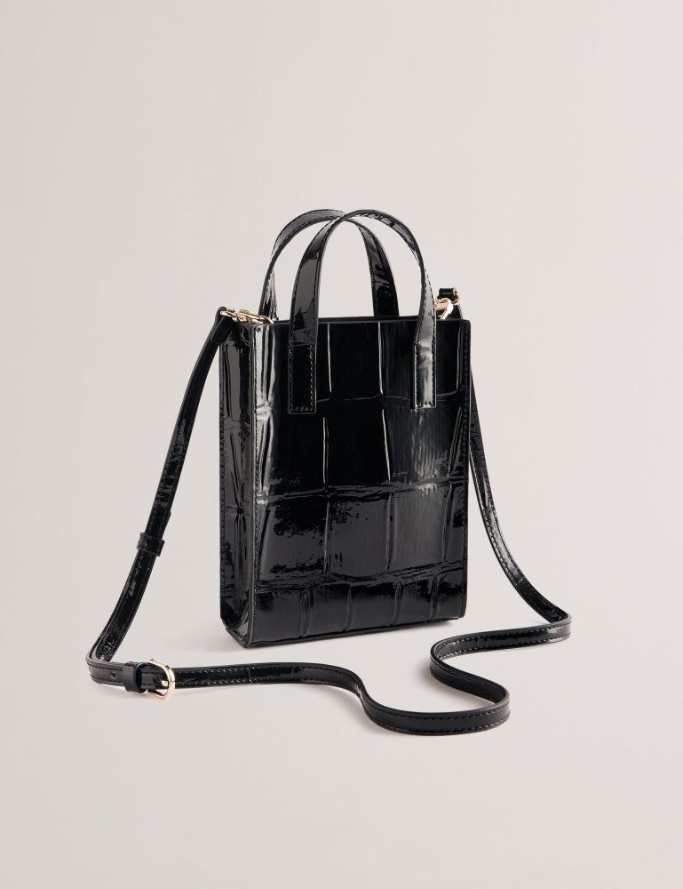 Ted Baker Gatocon - Mini Croc Effect Patent Icon Tote Bag Ženske Torba Tote Crne | 134286-RSU