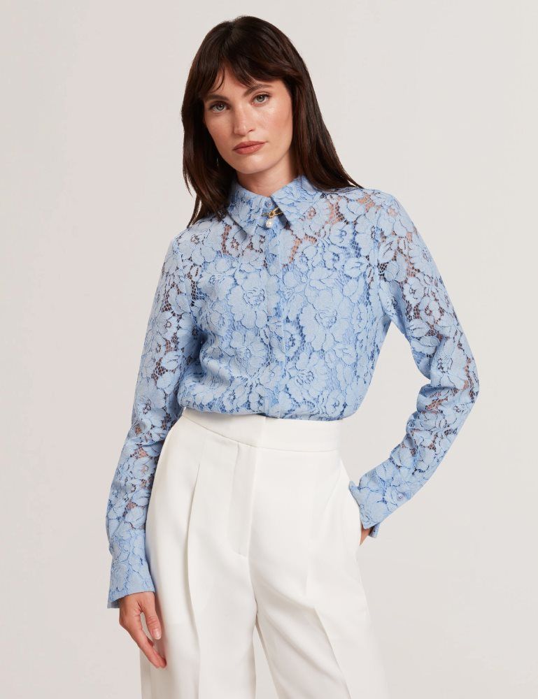 Ted Baker Gennoa - Lace Semi-sheer Longline Shirt Ženske Majice Plave | 809732-FGK