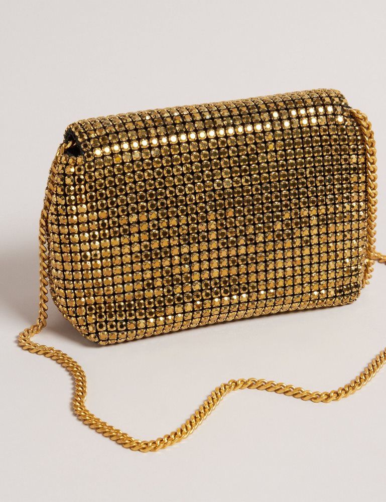 Ted Baker Gliters - Crystal Embellished Mini Crossbody Bag Ženske Torbe Preko Tijela Zlatne | 069832-MXG