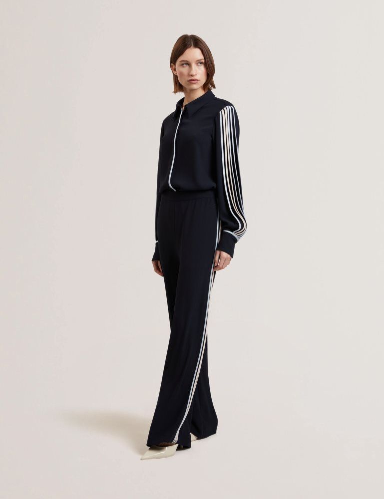 Ted Baker Gorjja - Piping Detail Wide Leg Crepe Trousers Ženske Odijela Tamnoplave | 628745-RBA