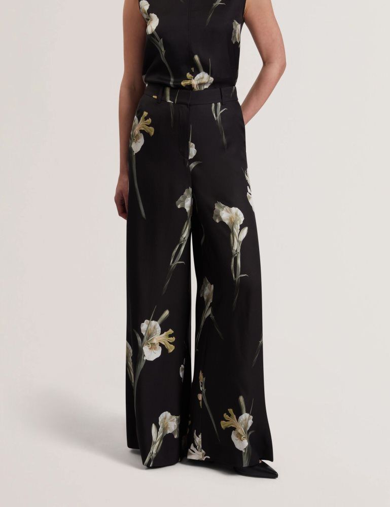 Ted Baker Haydie - Floral Print Wide Leg Tailored Trousers Ženske Kratke Hlače Crne | 168509-RCN